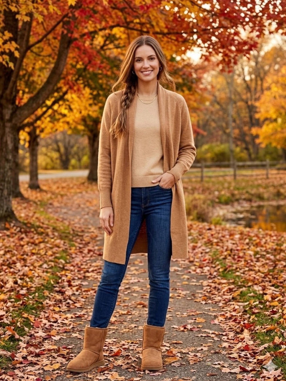 a new day Camel Open-Front Long Cardigan